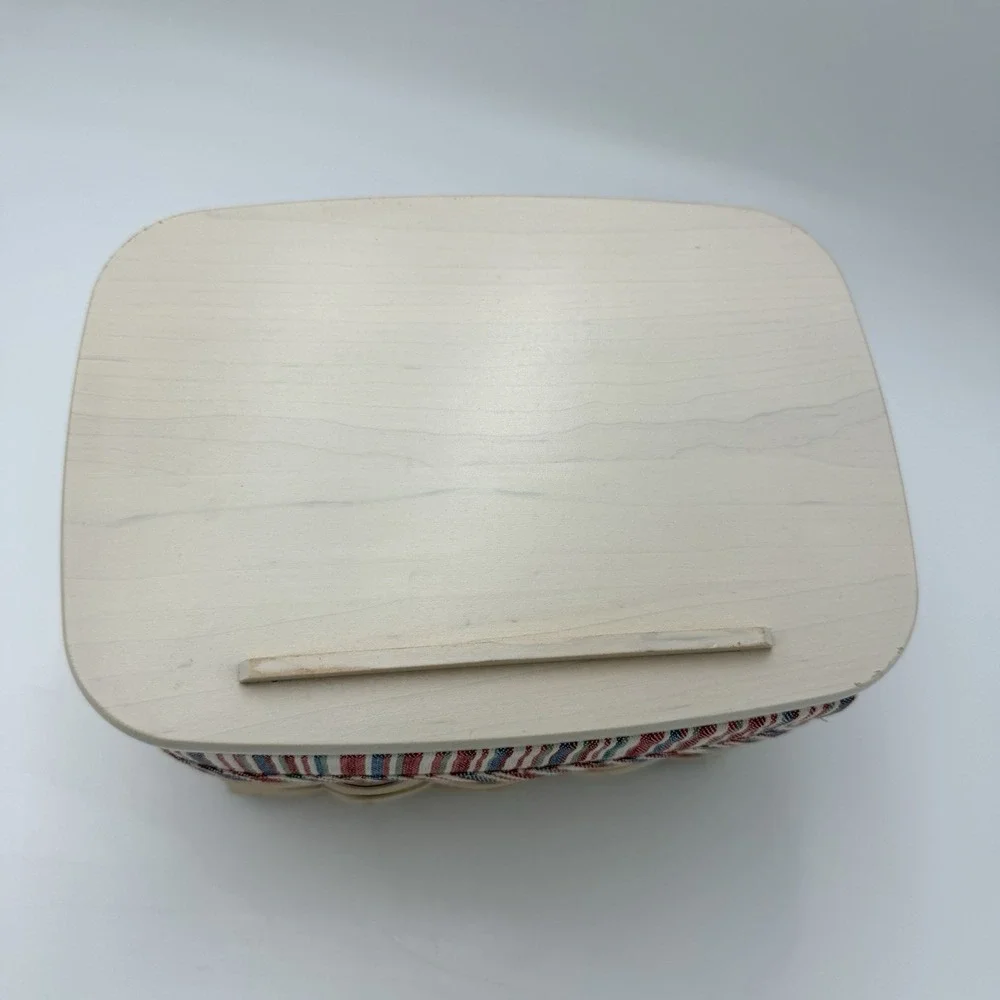 Longaberger Recipe Basket Complete Set Lid Protector Blue Red Stripe Liner USA